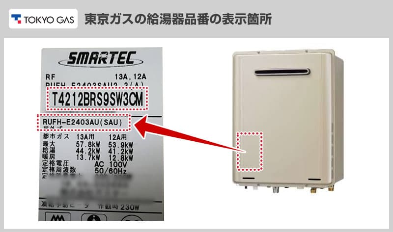 東京ガスの品番位置