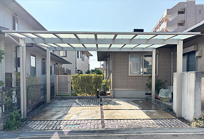 生活堂そららポート Fタイプ ワイドタイプ カーポート 2台用設置写真