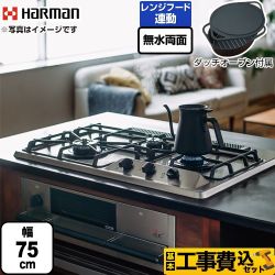 【工事費込セット（商品＋基本工事）】 【都市ガス】 ハーマン +do プラス・ドゥ ビルトインコンロ 無水両面焼きグリル 幅75cm  トップ：シルバーステンレス ダッチオーブン付属 　 ≪DW35S9JTKSTED-13A≫