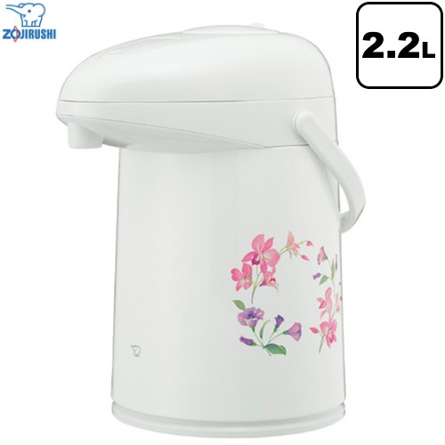 象印 押すだけポット（ガラス） ガラスマホービン ガラスエアーポット 容量：2.2L  リースフラワー ≪AB-RC22-FW≫