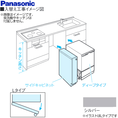 パナソニック 食器洗い乾燥機部材 幅15cm サイドキャビネット（組立式） Lタイプ（左開き） キッチン高さ80cm対応 シルバー(つや消し)≪AD-KB15HG80L≫
