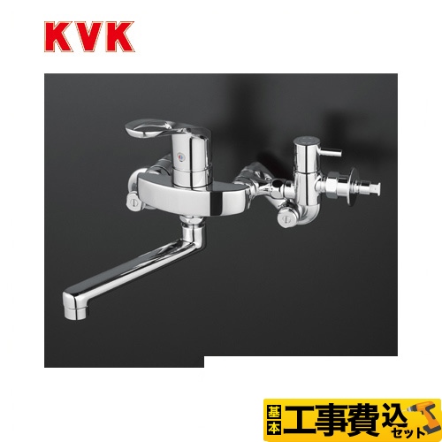 【工事費込セット（商品＋基本工事）】KVK キッチン水栓 シングルレバー式混合栓 セラミックシングル 壁付けタイプ ≪KM5000CHTTU≫